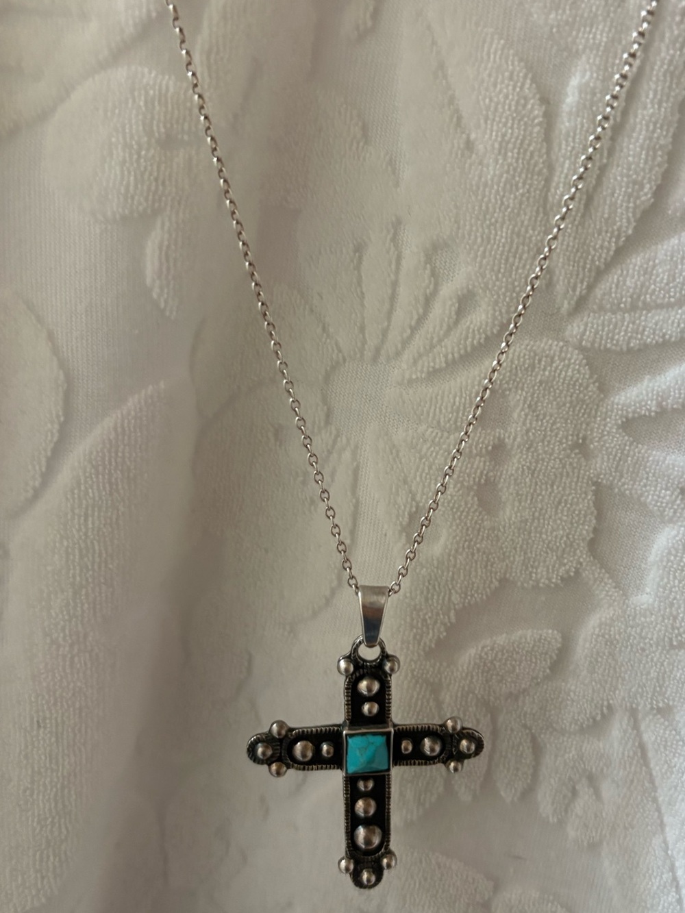 Vintage Taxco Sterling/Turquoise Cross Pendant Necklace